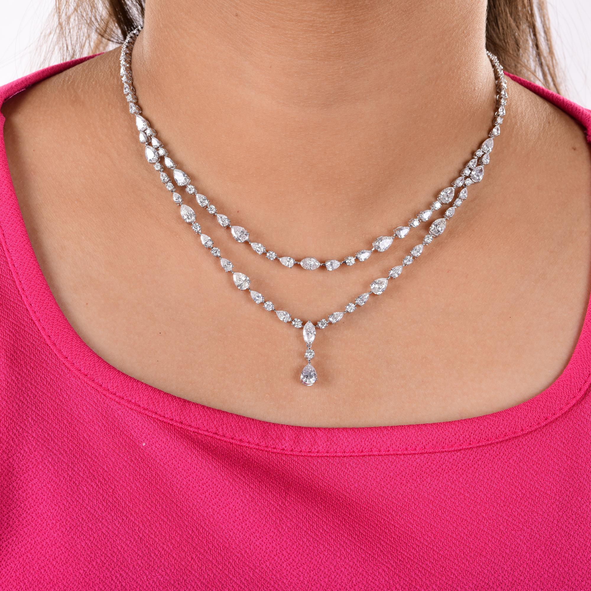 Women's Natural 14.13 Carat Diamond Necklace 18 Karat White Gold Handmade Fine Jewelry For Sale