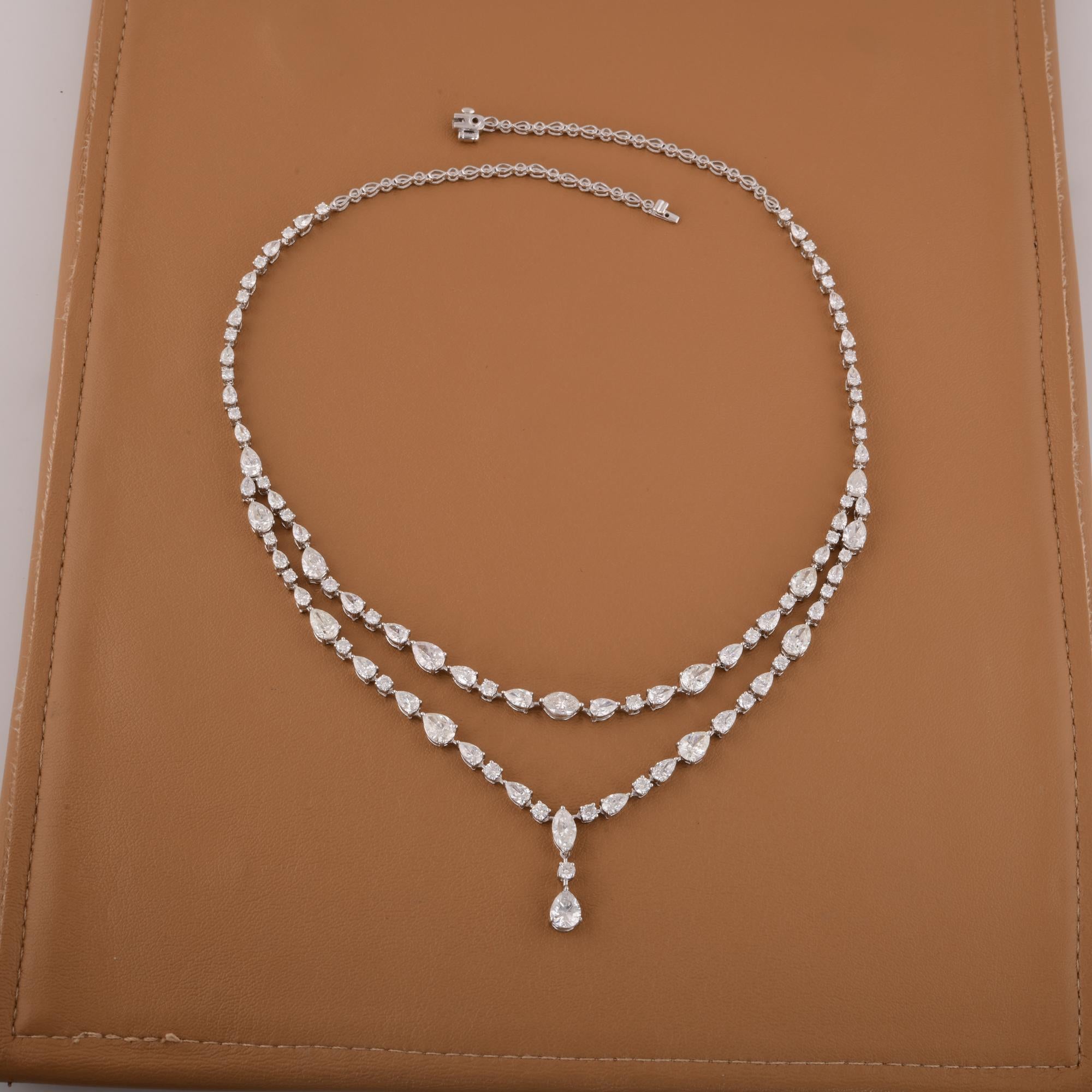 Natural 14.13 Carat Diamond Necklace 18 Karat White Gold Handmade Fine Jewelry For Sale 1
