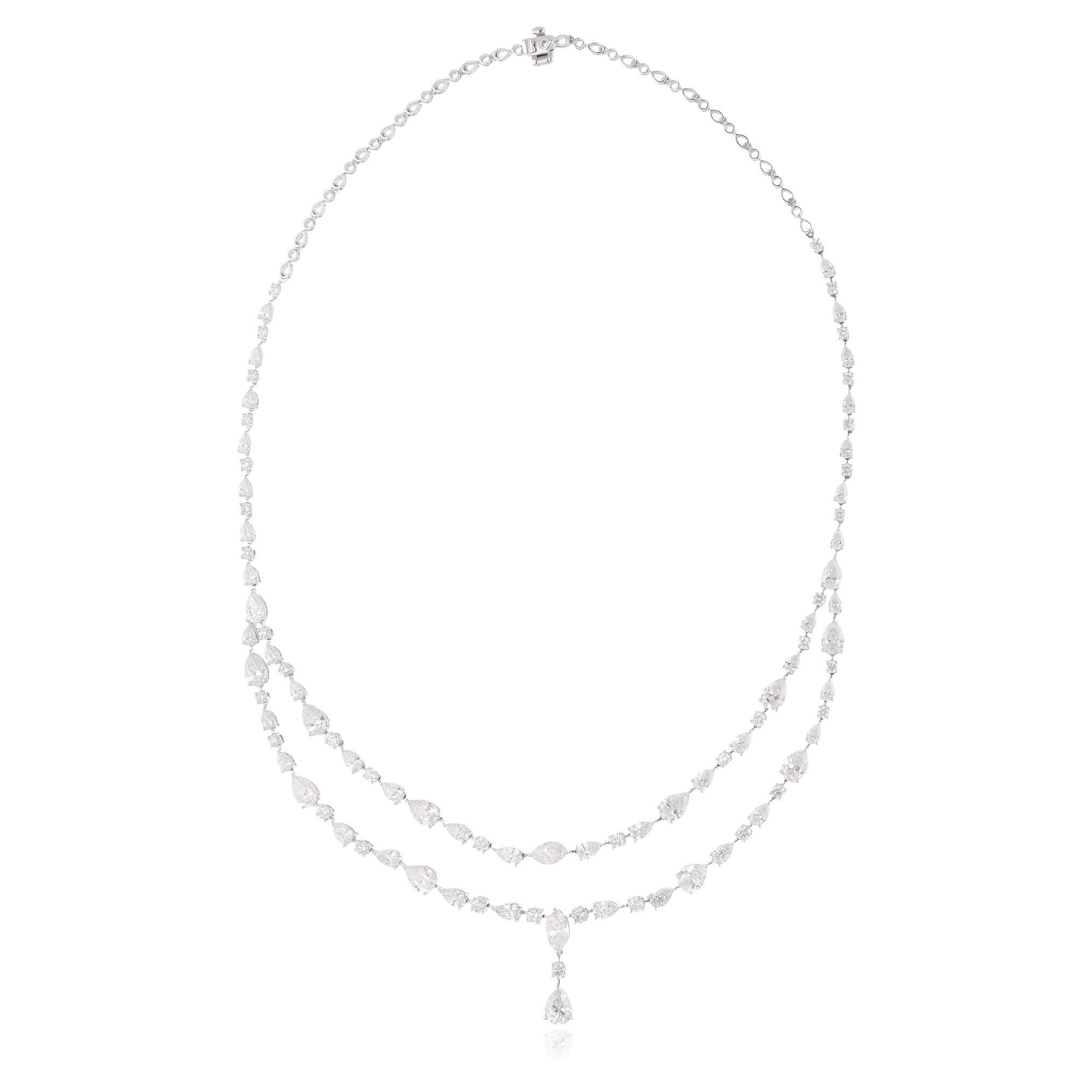 Natural 14.13 Carat Diamond Necklace 18 Karat White Gold Handmade Fine Jewelry