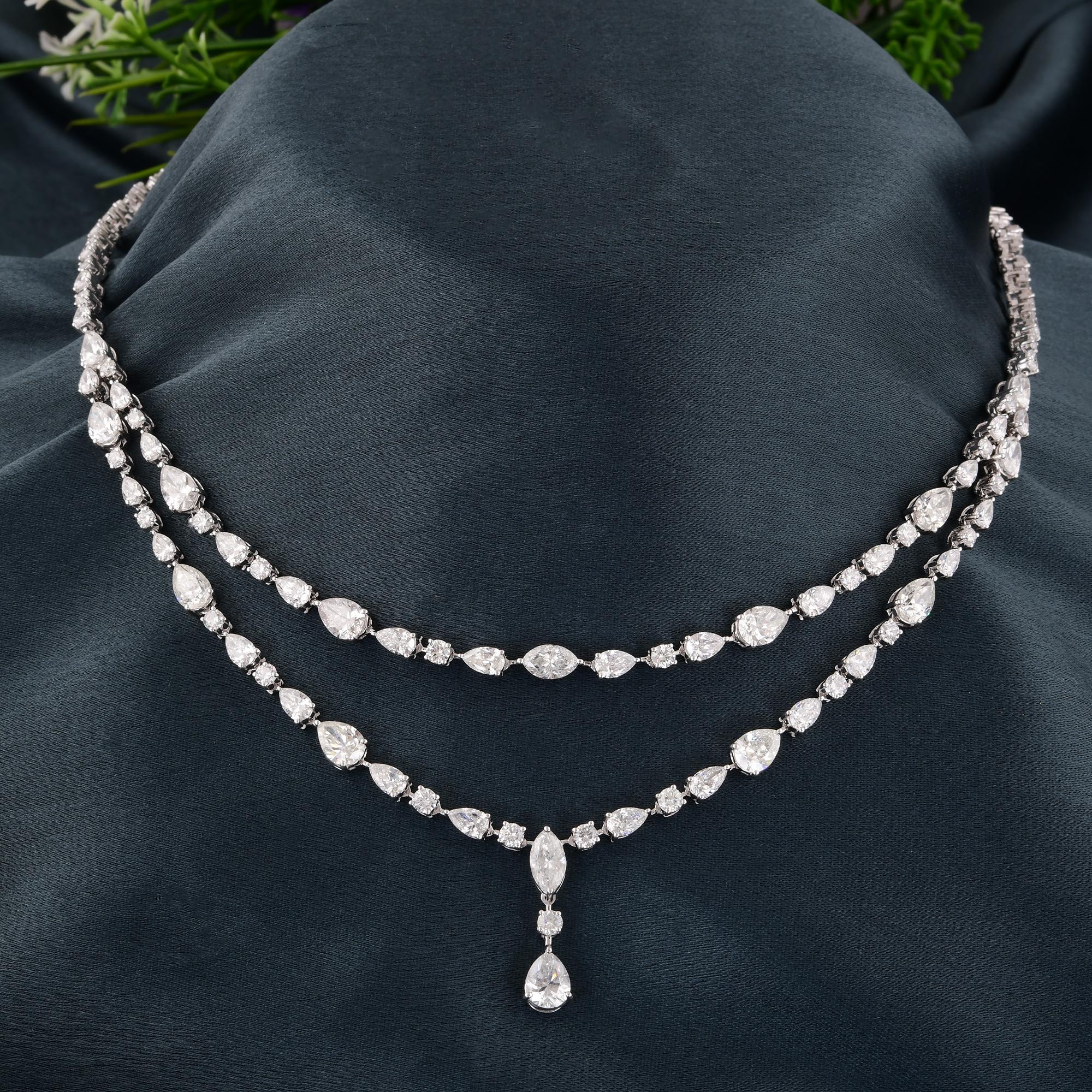 Moderno Collana multifilare di diamanti naturali da 14,13 carati SI/H in oro bianco 14 carati in vendita