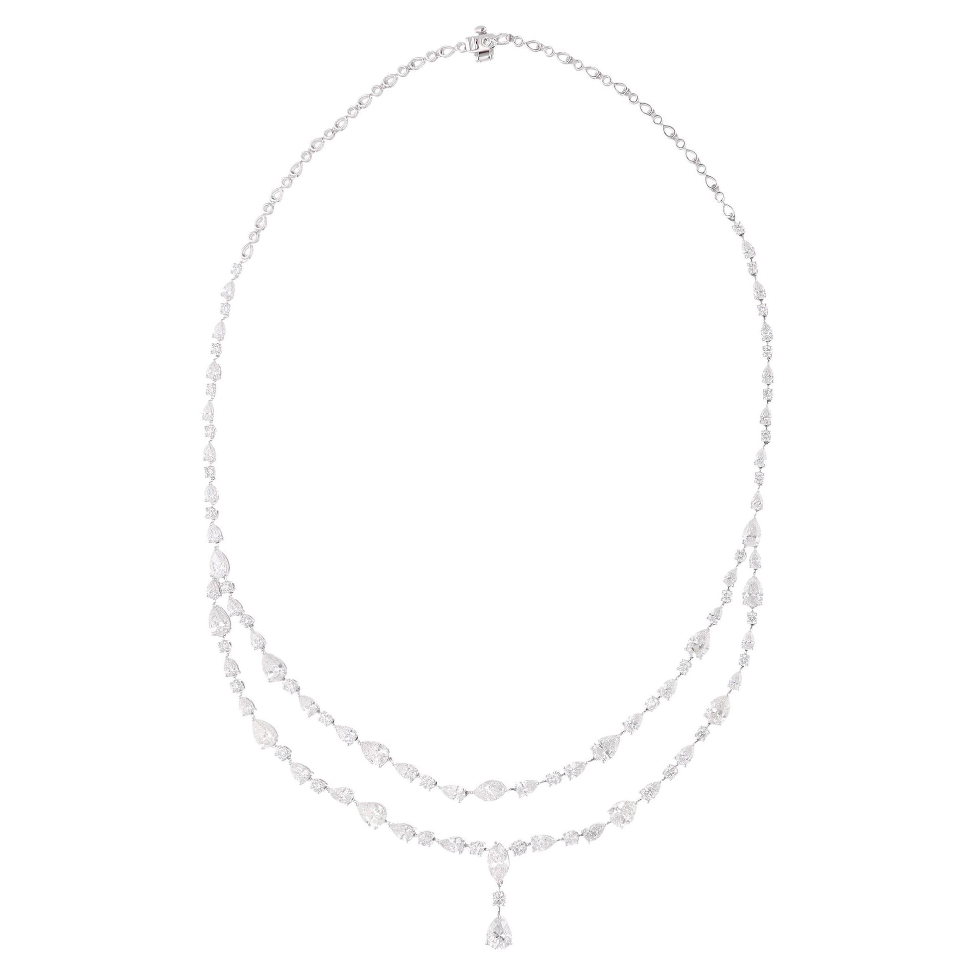 Collana multifilare di diamanti naturali da 14,13 carati SI/H in oro bianco 18 carati