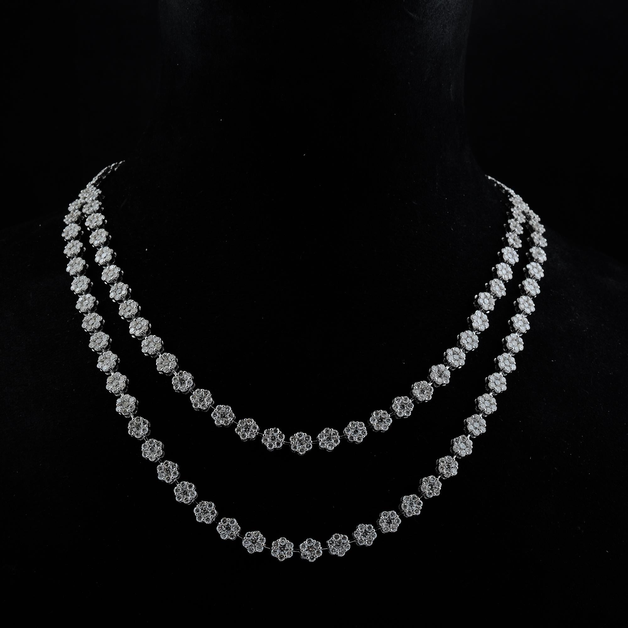 Natural 14.2 Carat Double Layer Diamond Floral Necklace 14 Karat White Gold In New Condition For Sale In Diera, Dubai