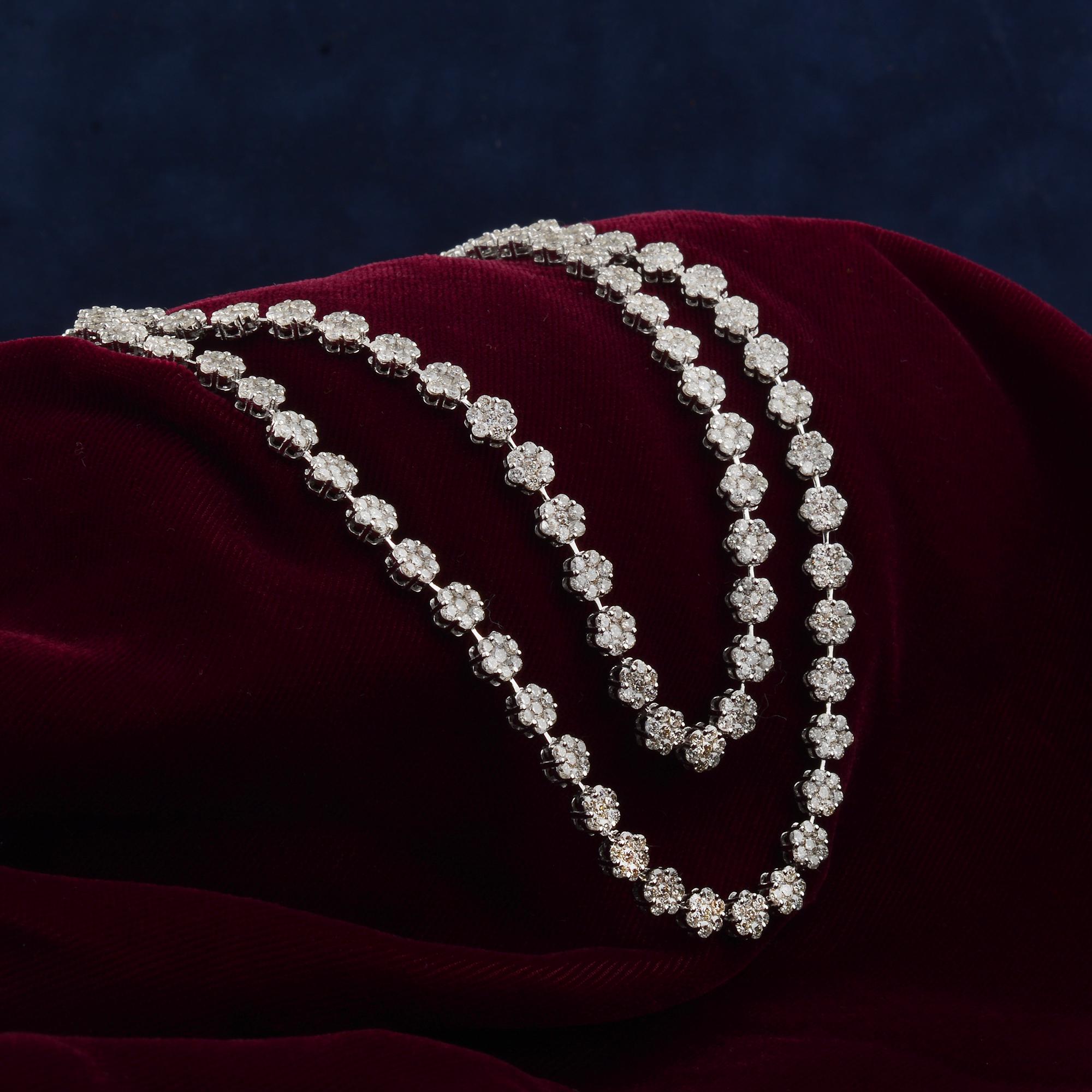 Women's or Men's Natural 14.2 Carat Double Layer Diamond Floral Necklace 14 Karat White Gold For Sale