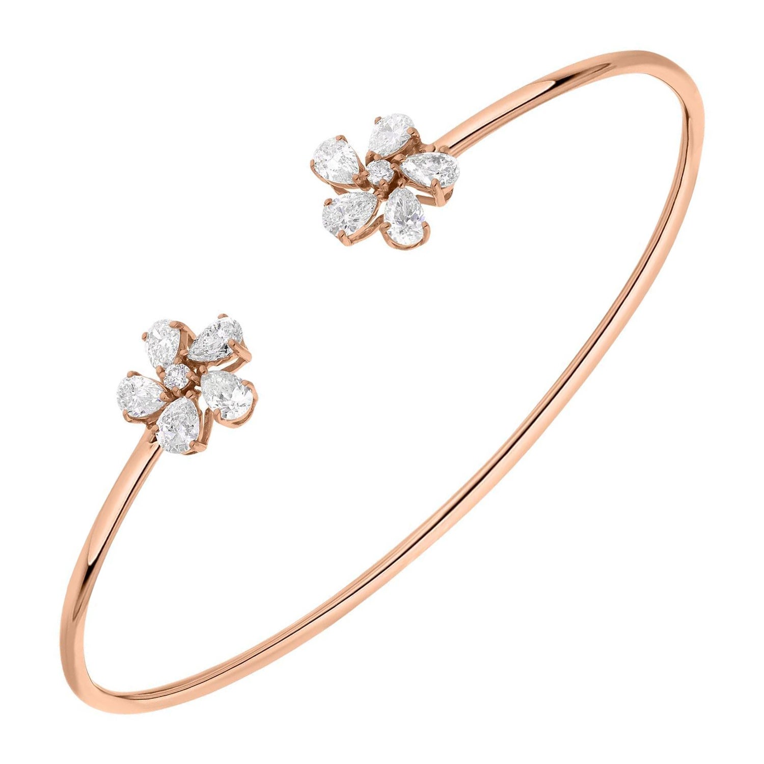 Natural 1.42 Carat SI/H Diamond Flower Cuff Bracelet 18 Karat Rose Gold Jewelry
