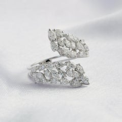 Natural Diamond Leaf Motif Open Bypass Ring 1.42 Carat 18K White Gold for Gift