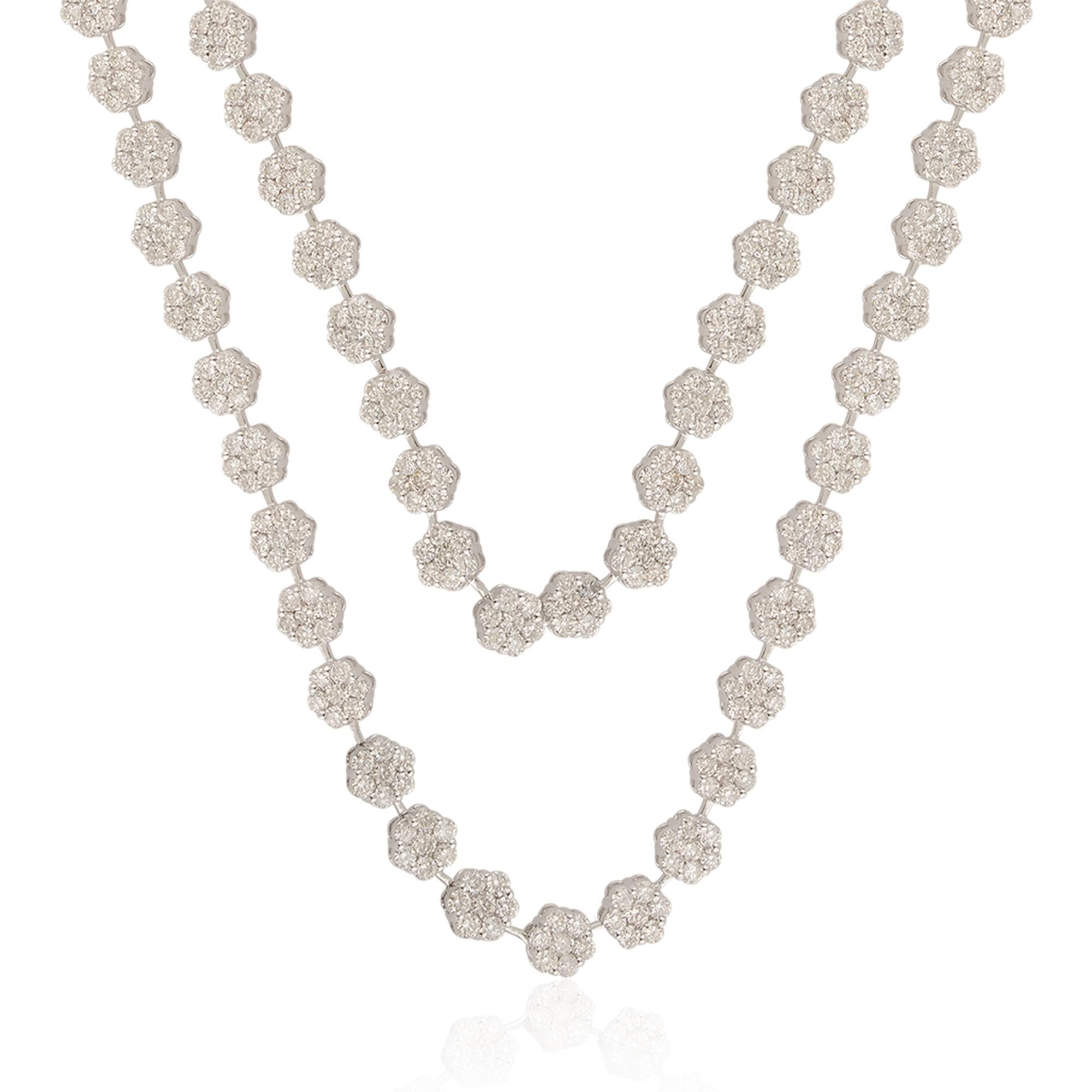 The Natural 14.20 Carat Pave Diamond Necklace in 14 karat white gold is a truly remarkable piece of jewelry, combining the beauty of diamonds, the elegance of white gold, and the expertise of handcrafted design. It is a statement piece that exudes