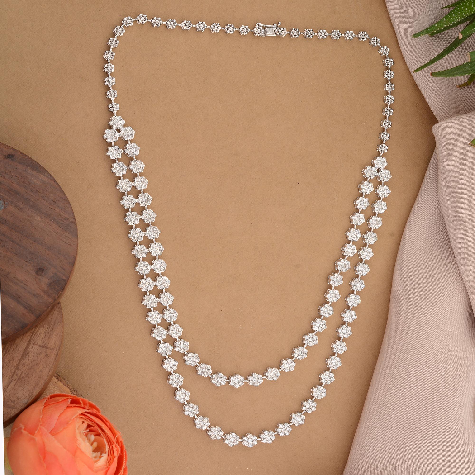 Modern Natural 14.20 Carat Pave Diamond Necklace 14 Karat White Gold Handmade Jewelry For Sale