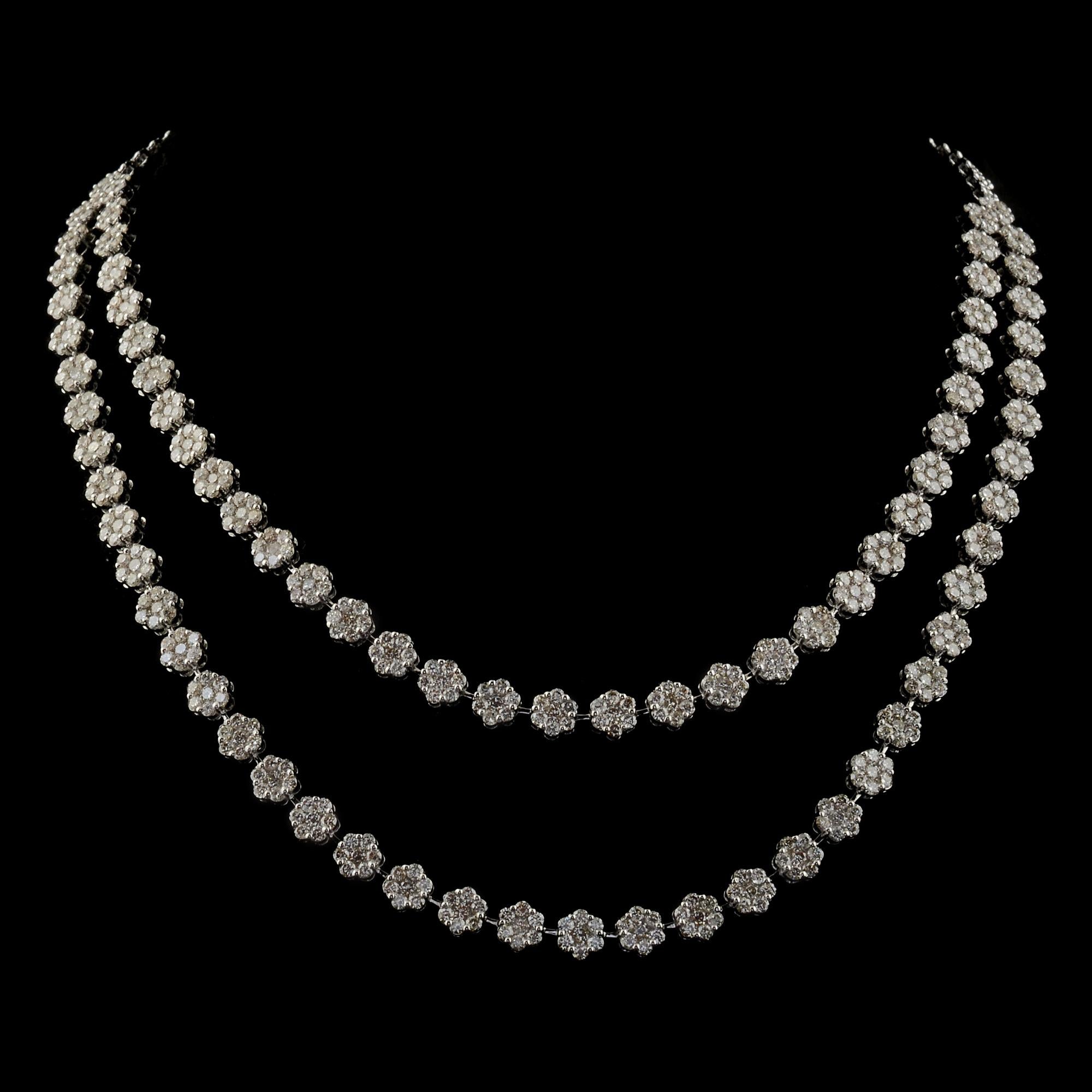 Natural 14.20 Carat Pave Diamond Necklace 14 Karat White Gold Handmade Jewelry For Sale 1