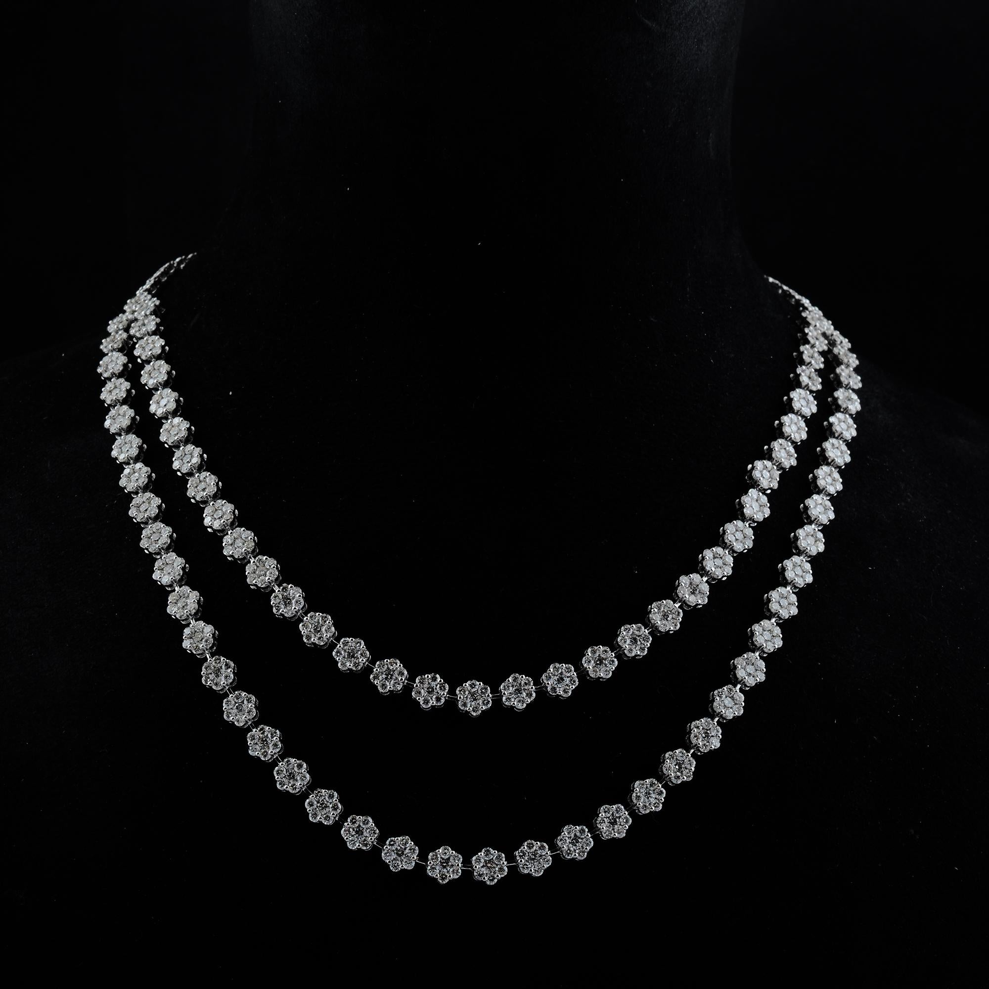 Modern Natural 14.20 Carat Pave Diamond Necklace 18 Karat White Gold Handmade Jewelry For Sale