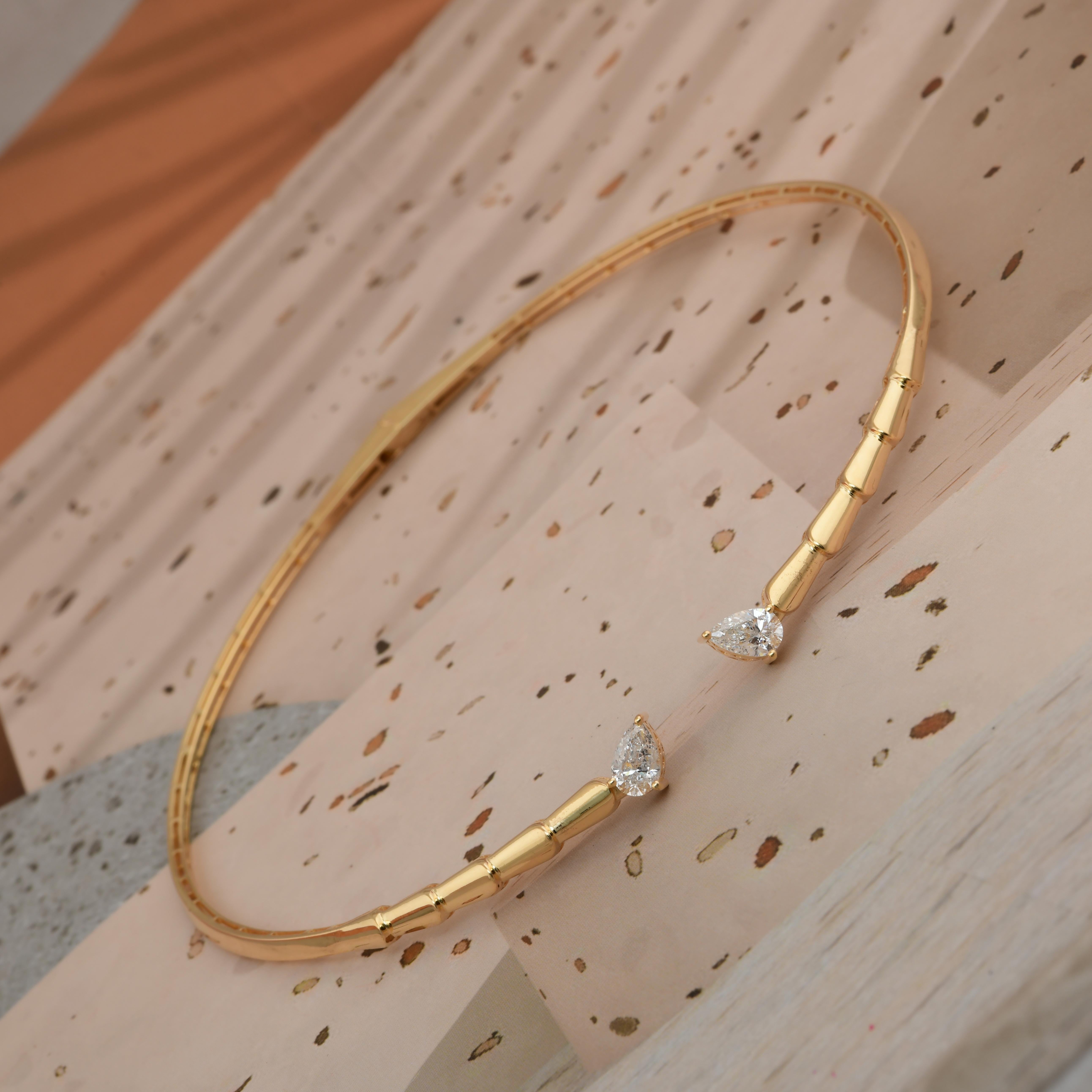 Taille poire Collier ras du cou en or jaune 18 carats avec diamants naturels en poire de 1,43 carat en vente