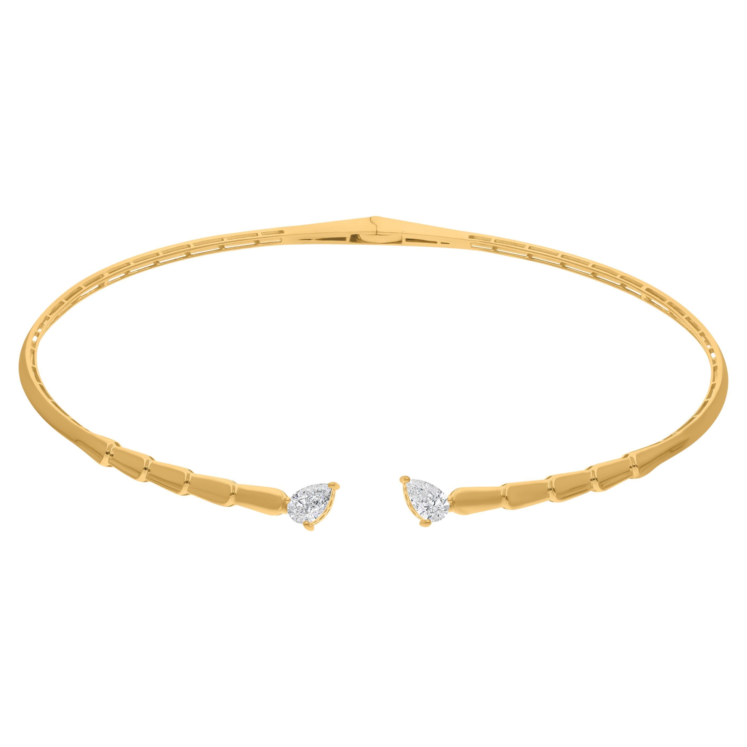 Natural 1.43 Carat Pear Diamond Choker Necklace 18 Karat Yellow Gold Jewelry