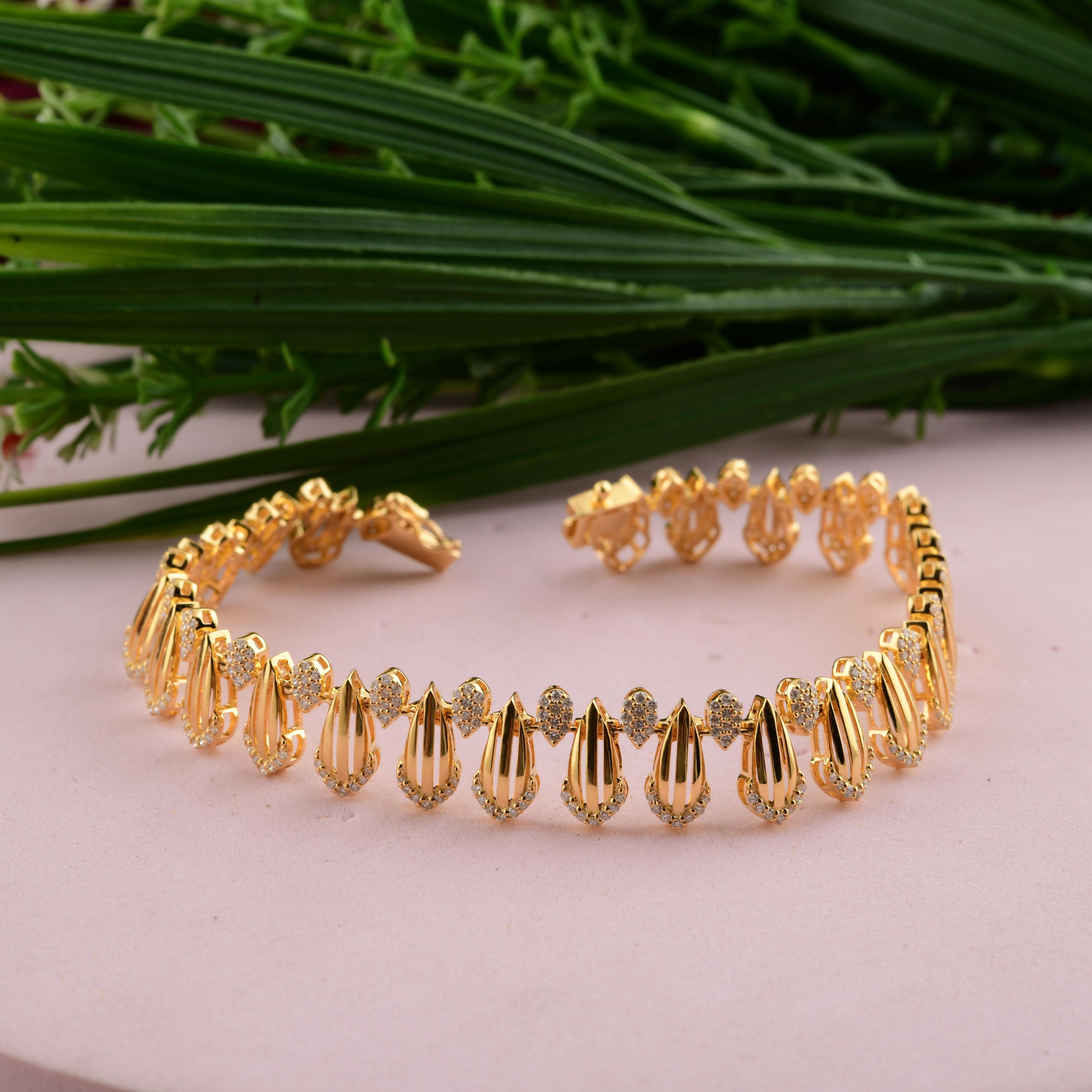 Taglio rotondo Bracciale di diamanti naturali da 1,43 carati SI Clarity HI Color Oro giallo 18 carati in vendita