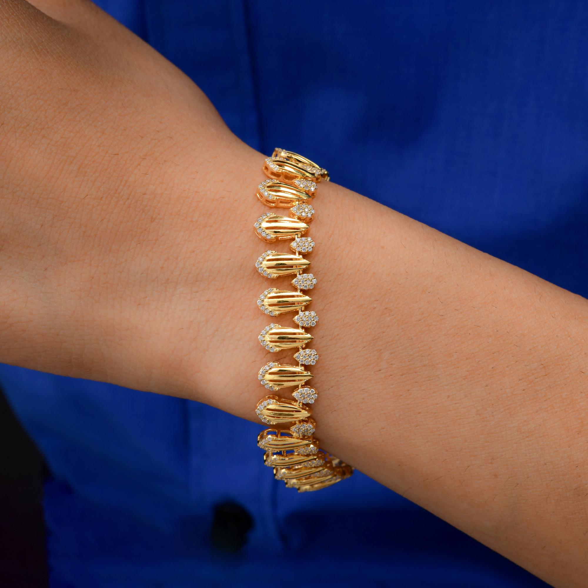 Donna Bracciale di diamanti naturali da 1,43 carati SI Clarity HI Color Oro giallo 18 carati in vendita