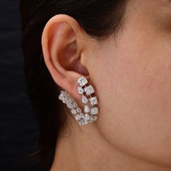 Multi-Shape Diamond Double Row Hoop Earrings 14.31 Ct 18k White Gold Statement