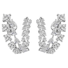 Multi-Shape Diamond Double Row Hoop Earrings 14.31 Ct 18k White Gold Statement
