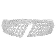 Multi-Row Marquise Diamond Leaf Cuff Bangle 14.36ct 18k White Gold Bracelet