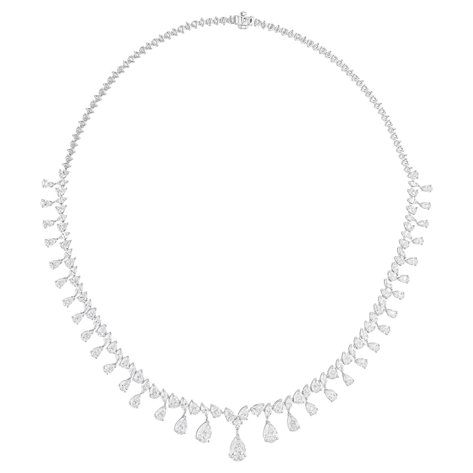 Collana di diamanti naturali a forma di pera da 14,44 carati SI/H Gioielli in oro bianco 14 carati