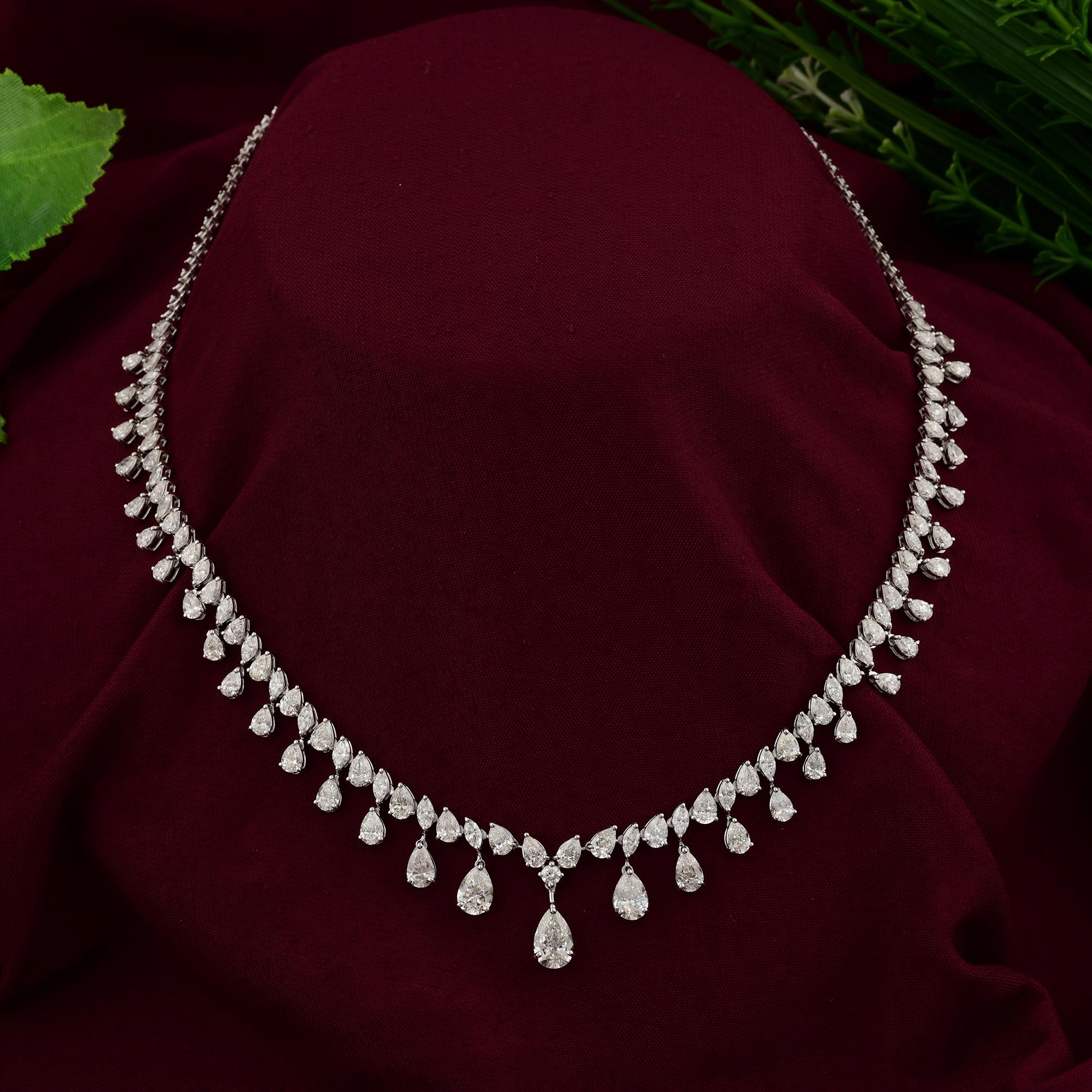 Modern Natural 14.44 Carat SI/H Pear Shape Diamond Necklace 18 Karat White Gold Jewelry For Sale