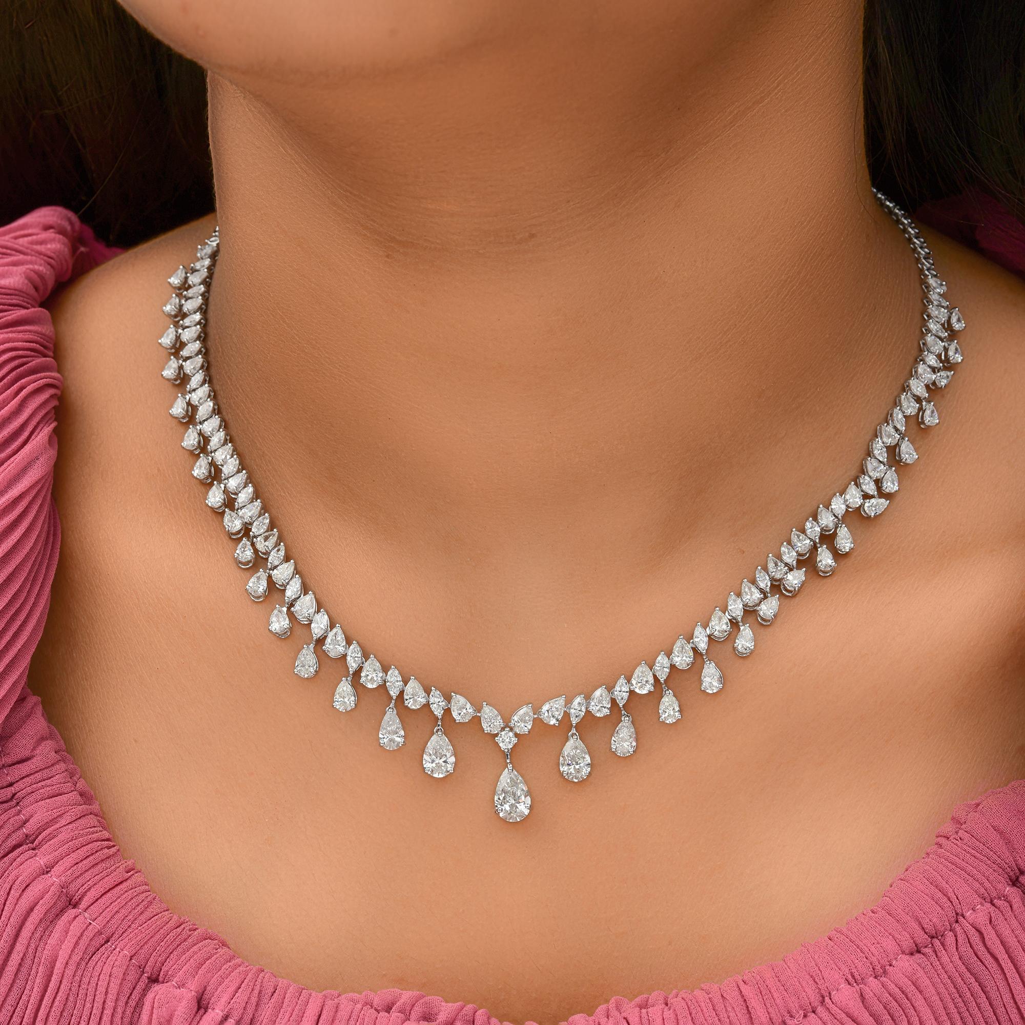 Pear Cut Natural 14.44 Carat SI/H Pear Shape Diamond Necklace 18 Karat White Gold Jewelry For Sale