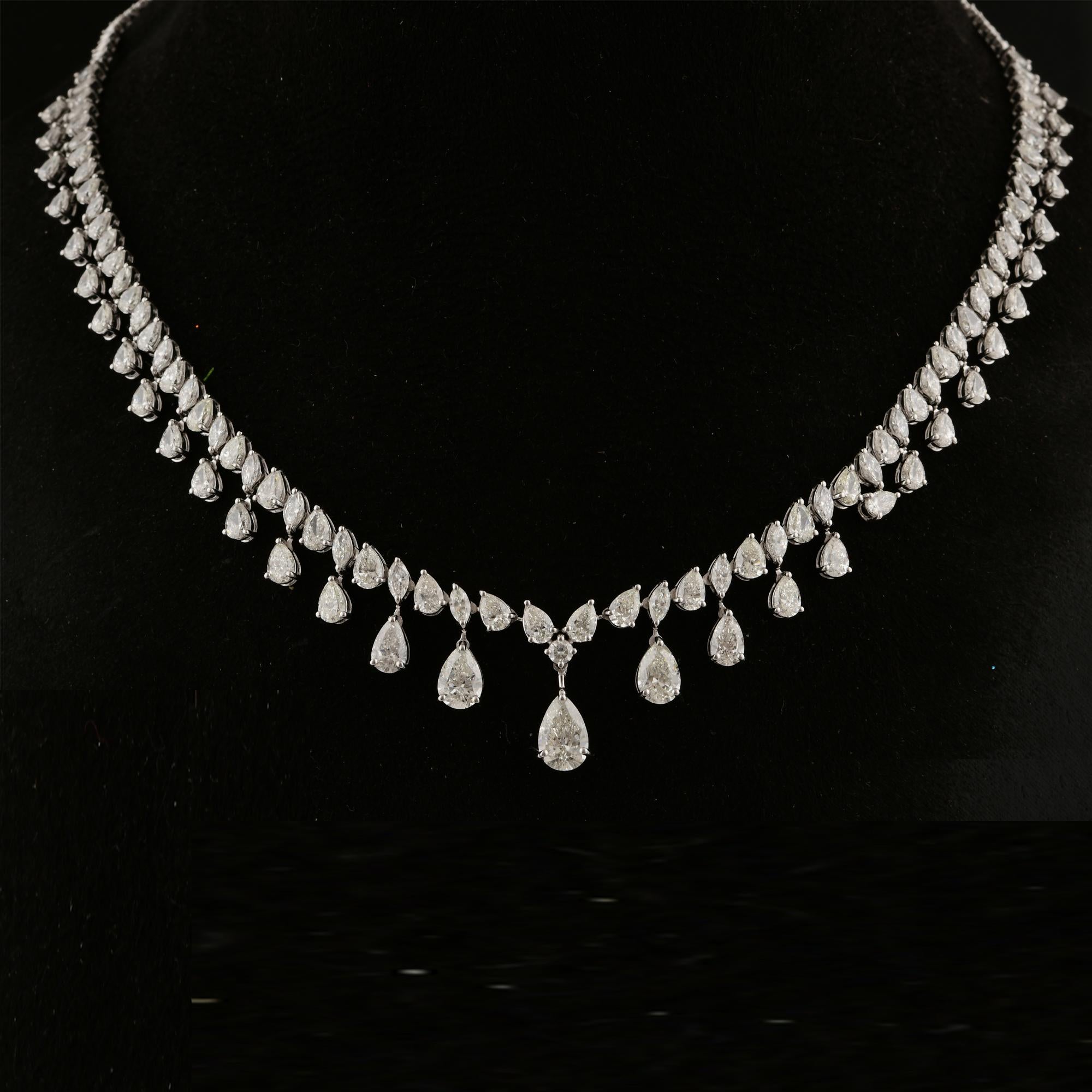 Natural 14.44 Carat SI/H Pear Shape Diamond Necklace 18 Karat White Gold Jewelry In New Condition For Sale In Diera, Dubai