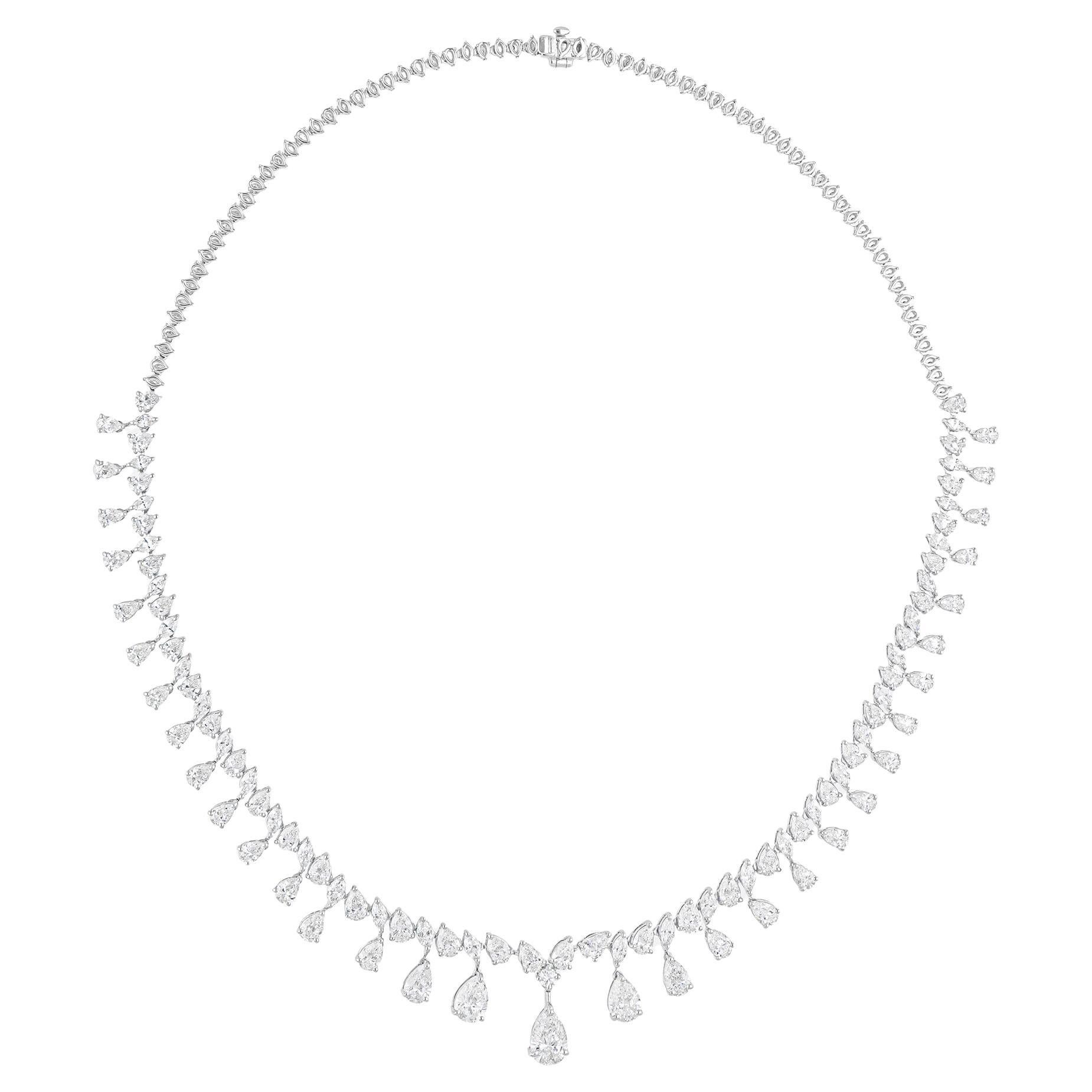 Natural 14.44 Carat SI/H Pear Shape Diamond Necklace 18 Karat White Gold Jewelry