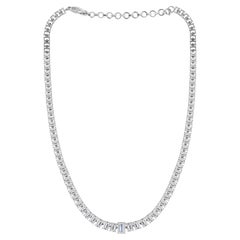Natural 14.48 Carat SI/H Diamond Necklace 14 Karat White Gold Handmade Jewelry