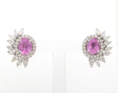 Natural 1.44cts Pink Sapphire & 0.26cts Marquise Diamond Earrings in 14k Gold