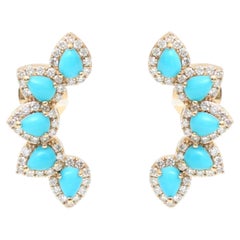 Natural 1.44cts Turquoise & 0.66cts Diamond Earring in 14k Gold