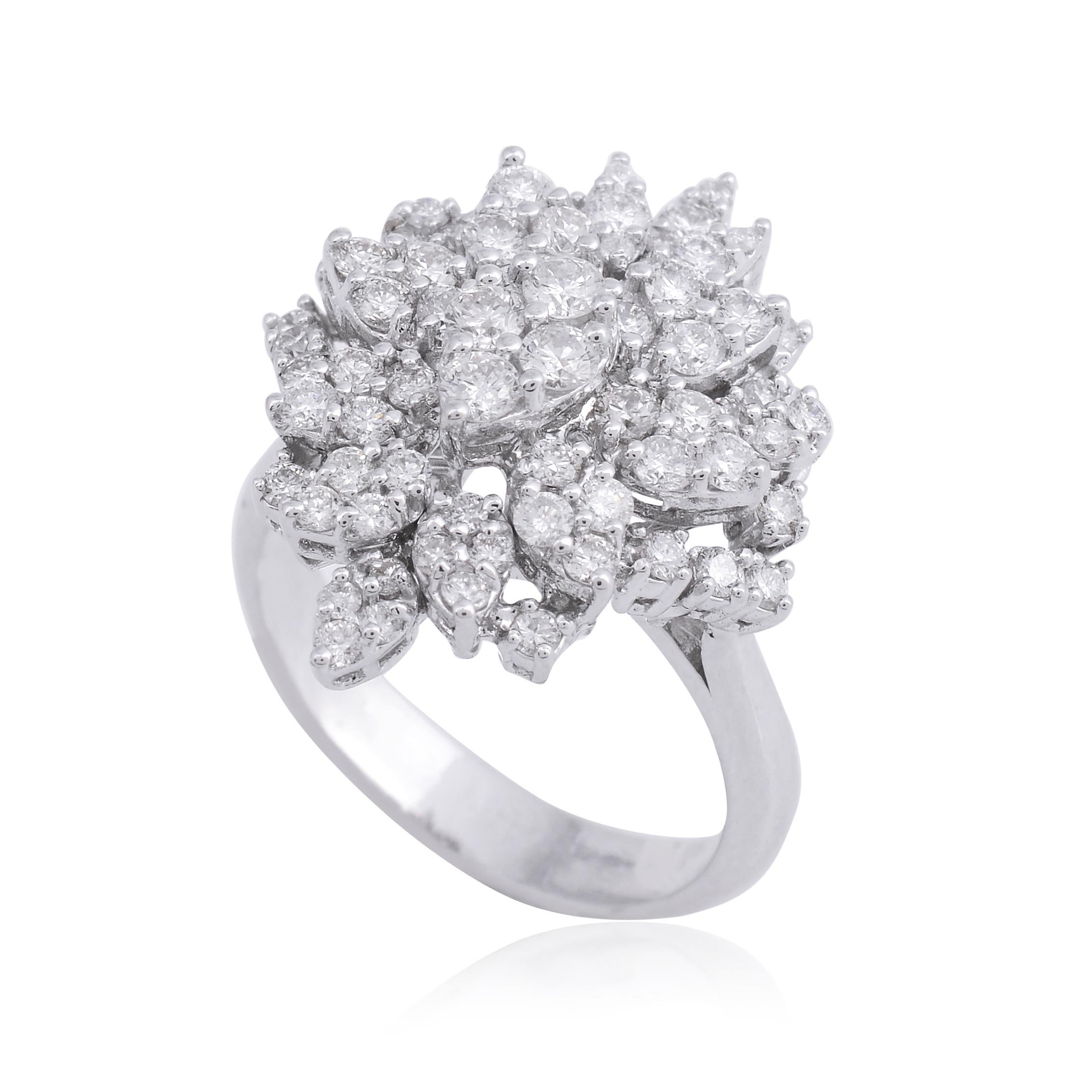 Modern Natural 1.45 Carat Diamond Cluster Ring 14 Karat White Gold Handmade Jewelry For Sale