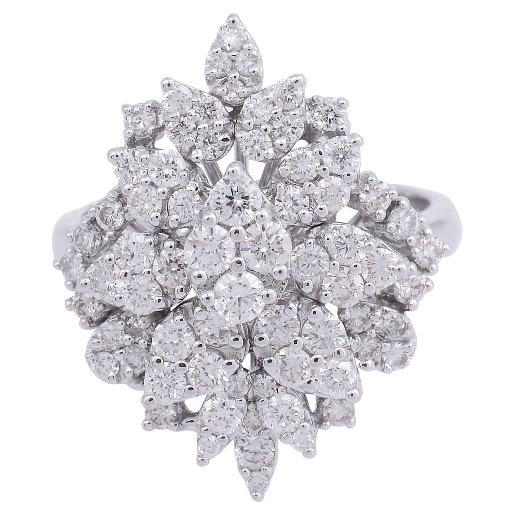 Natural 1.45 Carat Diamond Cluster Ring 14 Karat White Gold Handmade Jewelry