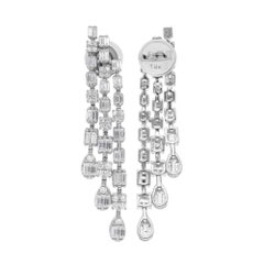 Natural 1.45 Carat SI/H Baguette Diamond Chandelier Earrings 14 Karat White Gold