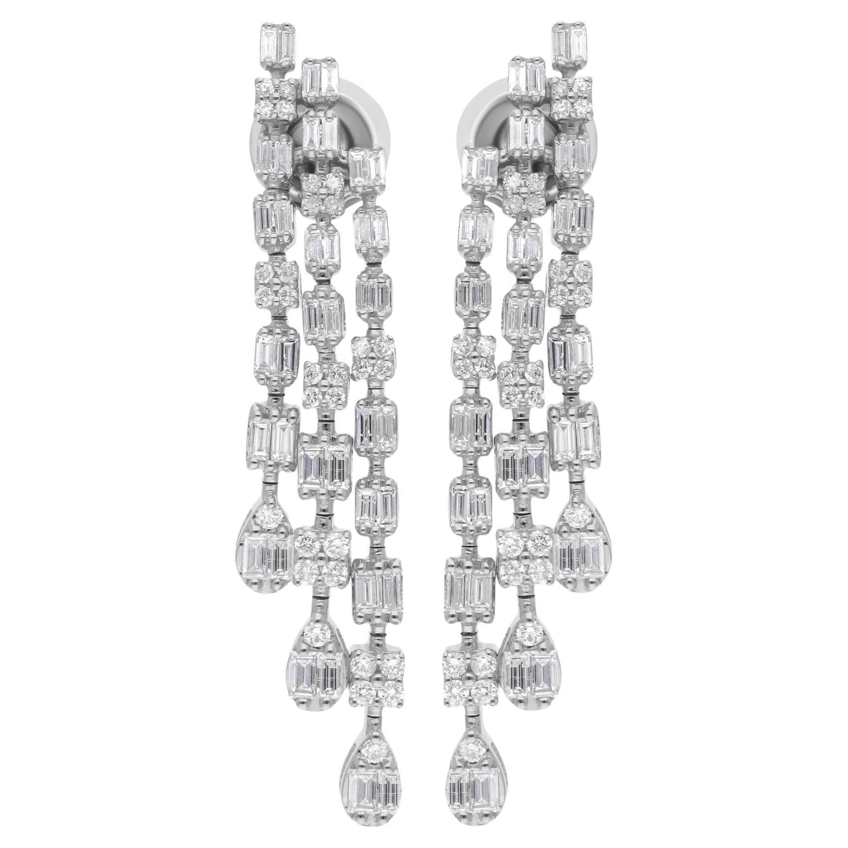 Pendientes de araña de diamantes baguette SI/H naturales de 1,45 quilates y oro blanco de 14 quilates en venta