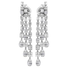 Orecchini a lampadario con diamanti baguette naturali da 1,45 carati SI/H Oro bianco 14 carati