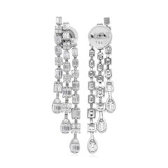 Orecchini a lampadario con diamanti baguette naturali da 1,45 carati SI/H Oro bianco 18 carati