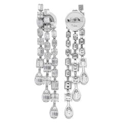 Natural 1.45 Carat SI/H Baguette Diamond Chandelier Earrings 18 Karat White Gold