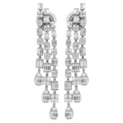 Natural 1.45 Carat SI/H Baguette Diamond Chandelier Earrings 18 Karat White Gold