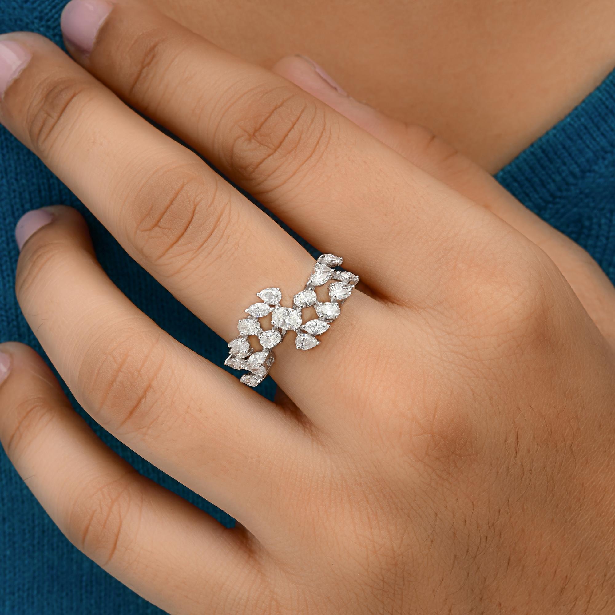 Pear Cut Natural 1.45 Carat SI/H Multi Shape Diamond Ring 18 Karat White Gold Jewelry For Sale