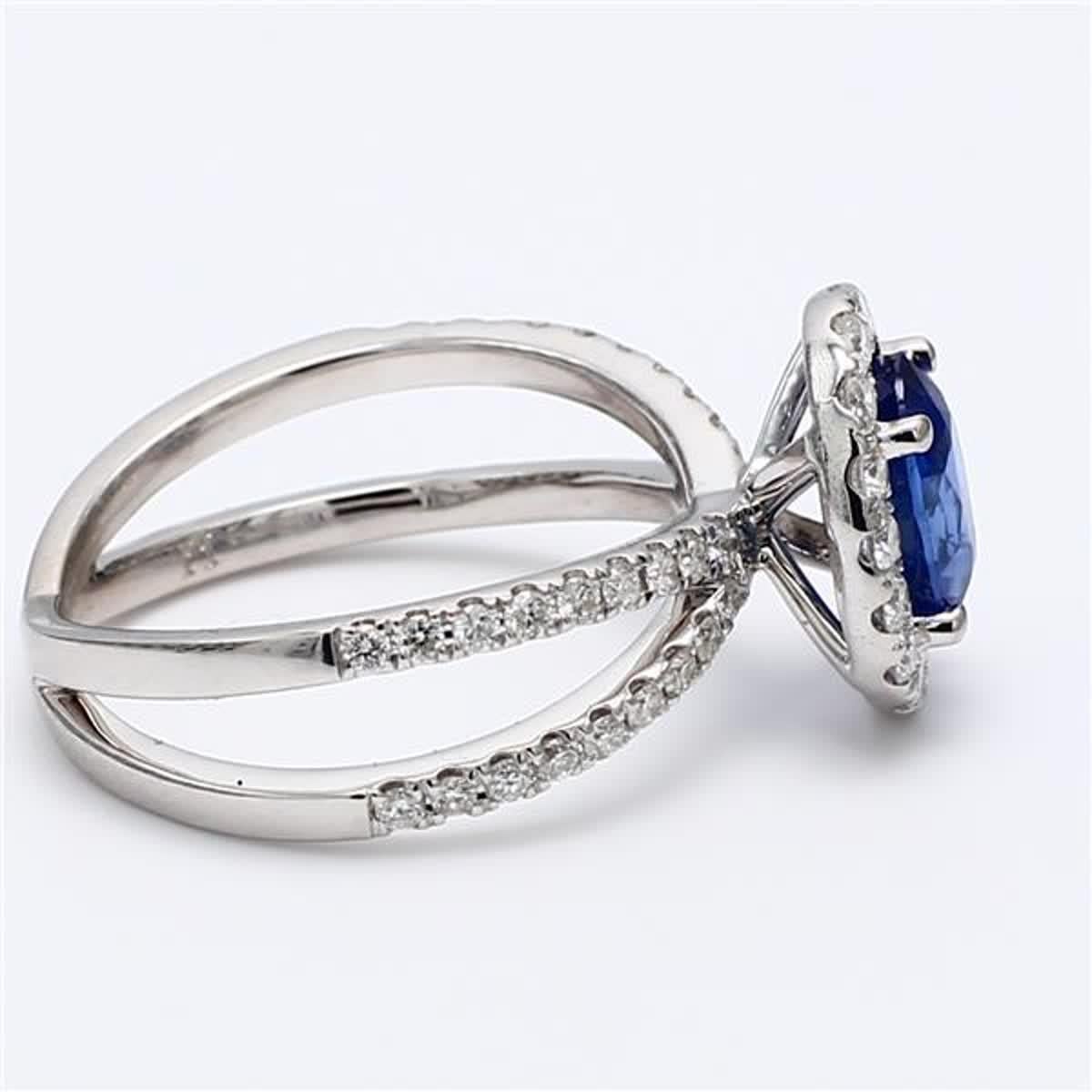 Natürlicher blauer ovaler Saphir und weißer Diamant 2,18 Karat TW Gold Cocktail-Ring Damen