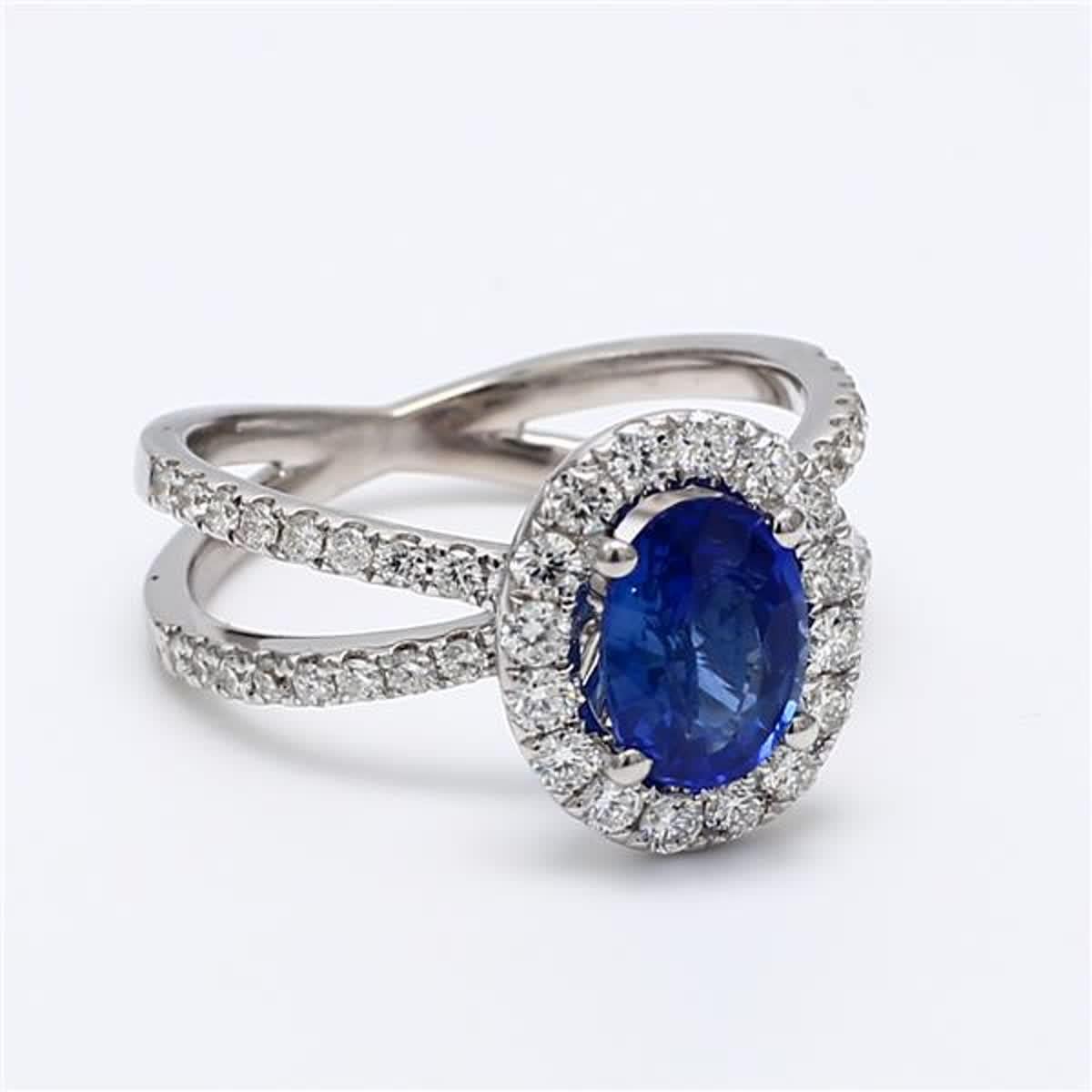 Natürlicher blauer ovaler Saphir und weißer Diamant 2,18 Karat TW Gold Cocktail-Ring 1