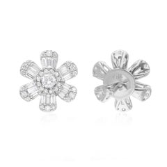 Orecchini floreali con diamante baguette naturale da 1,46 carati SI/H in oro bianco 18 carati