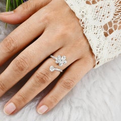 Natural 1.47 Carat SI/HI Diamond Flower Open Wrap Ring 18 Karat White Gold