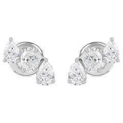 Boucles d'oreilles en or blanc 18 carats, ornées d'un diamant naturel ovale en forme de poire de 1,47 carat, de qualité SI/H, monté en solitaire