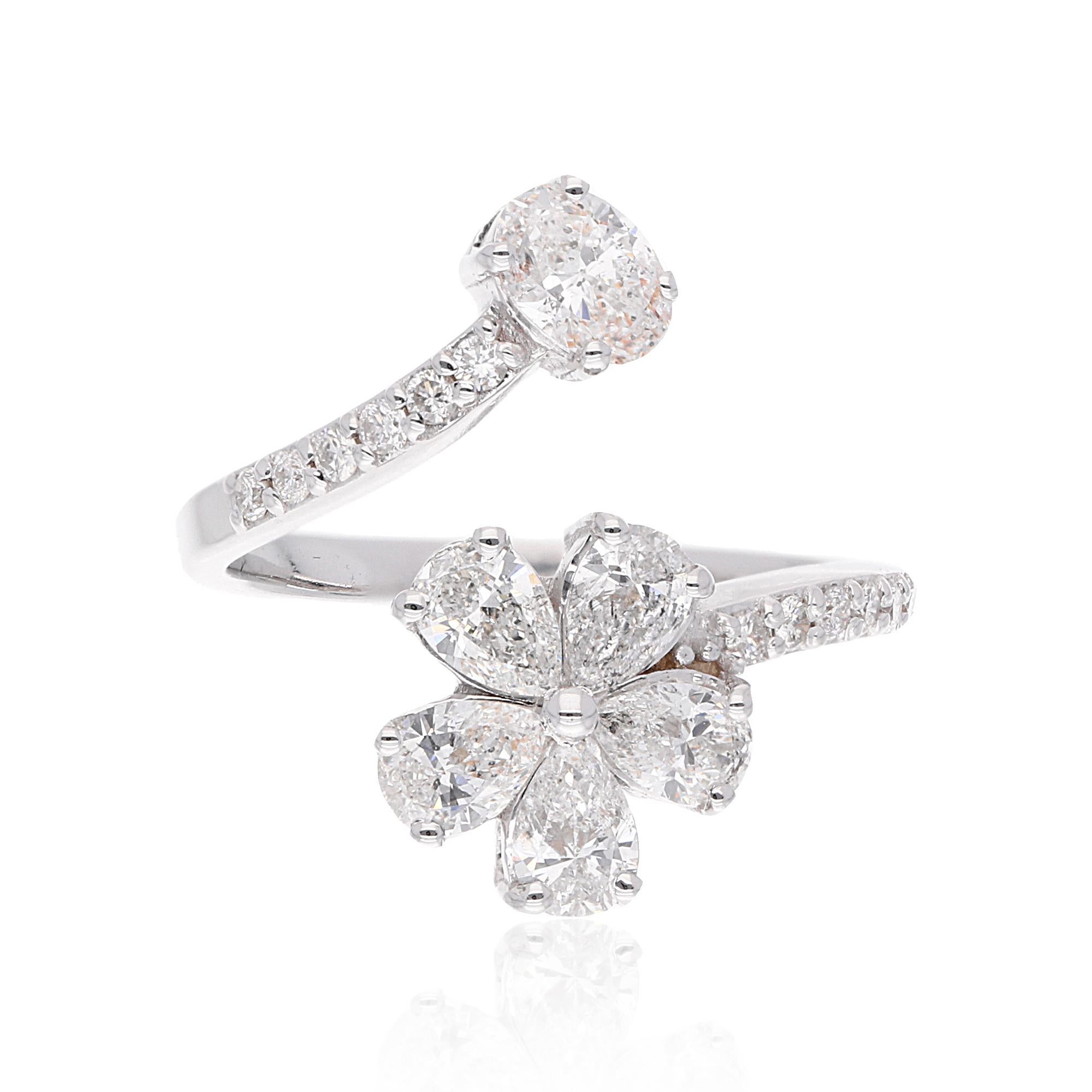 For Sale:  Natural 1.47 Carat SI/HI Diamond Flower Open Wrap Ring 14 Karat White Gold 8