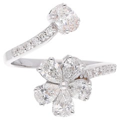 Natural 1.47 Carat SI/HI Diamond Flower Open Wrap Ring 18 Karat White Gold