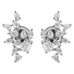 Natural 1.48 Carat SI/H Pear Emerald Cut Diamond Earrings 14 Karat White Gold