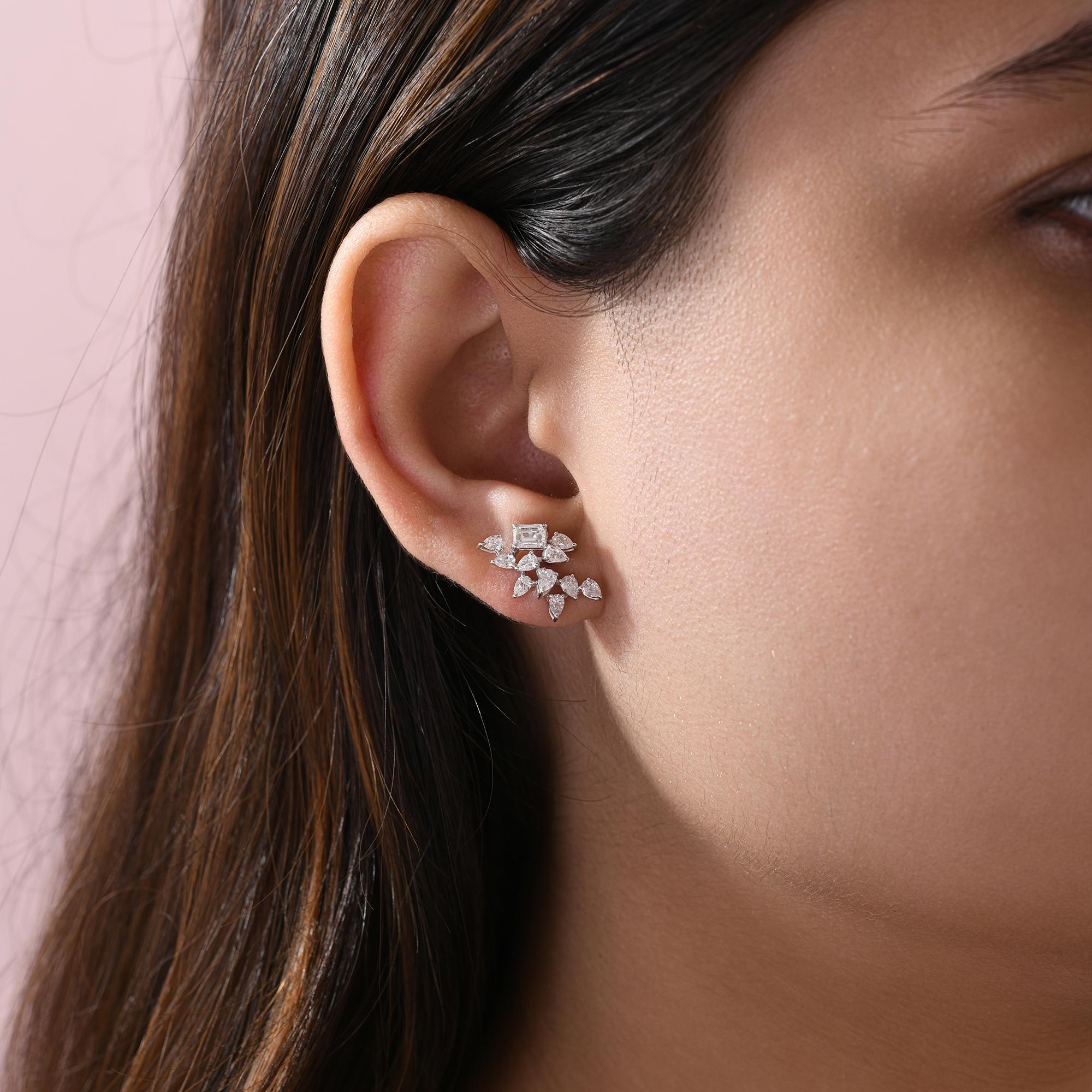 Natürliche 1,48 Karat SI/H Birne Smaragdschliff Diamant Ohrringe 18 Karat Weißgold im Zustand „Neu“ im Angebot in Diera, AE