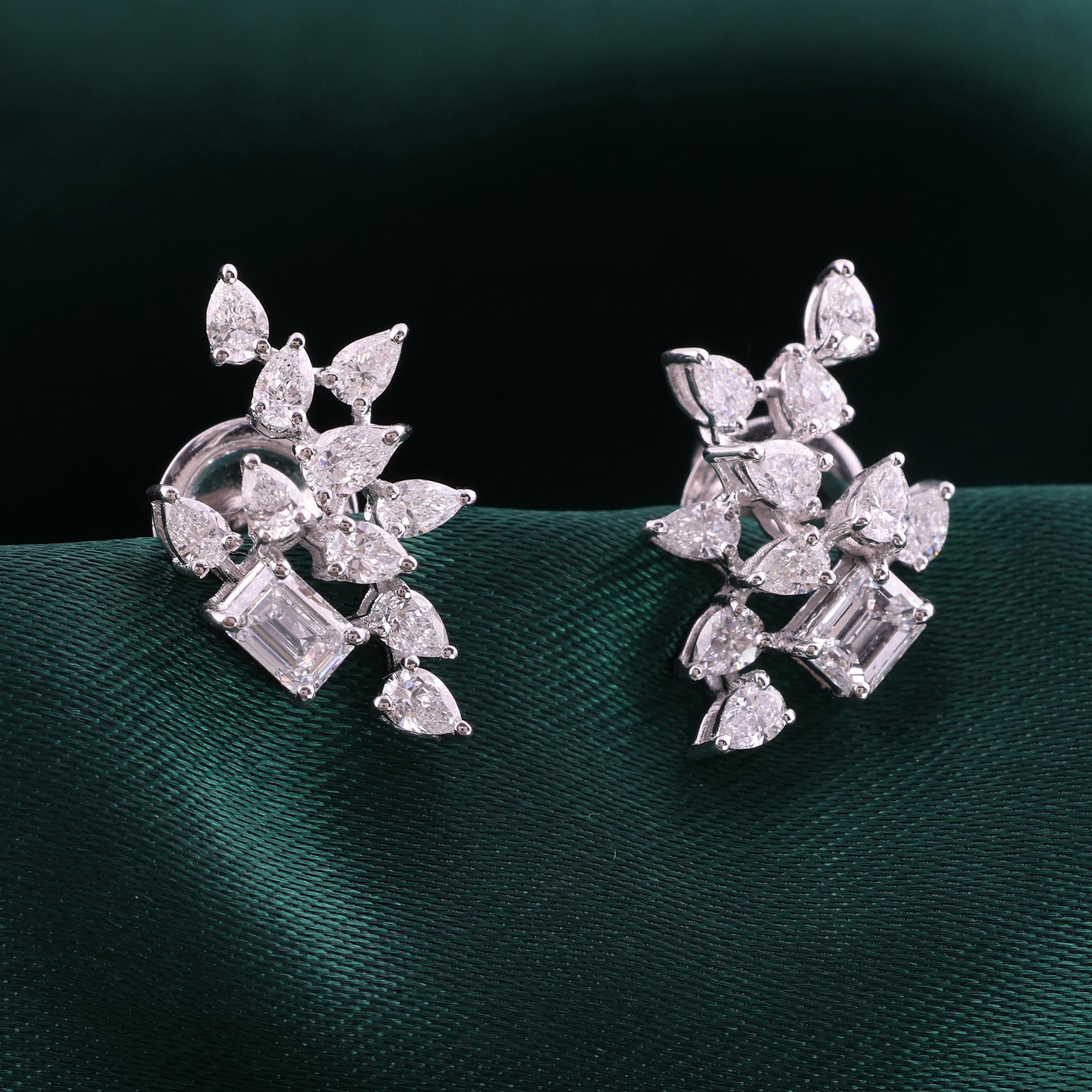 Natürliche 1,48 Karat SI/H Birne Smaragdschliff Diamant Ohrringe 18 Karat Weißgold Damen im Angebot