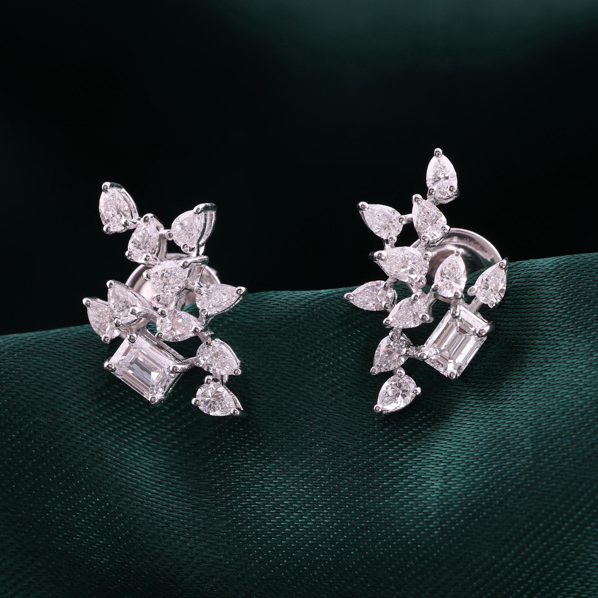 Natürliche 1,48 Karat SI/H Birne Smaragdschliff Diamant Ohrringe 18 Karat Weißgold im Angebot 1