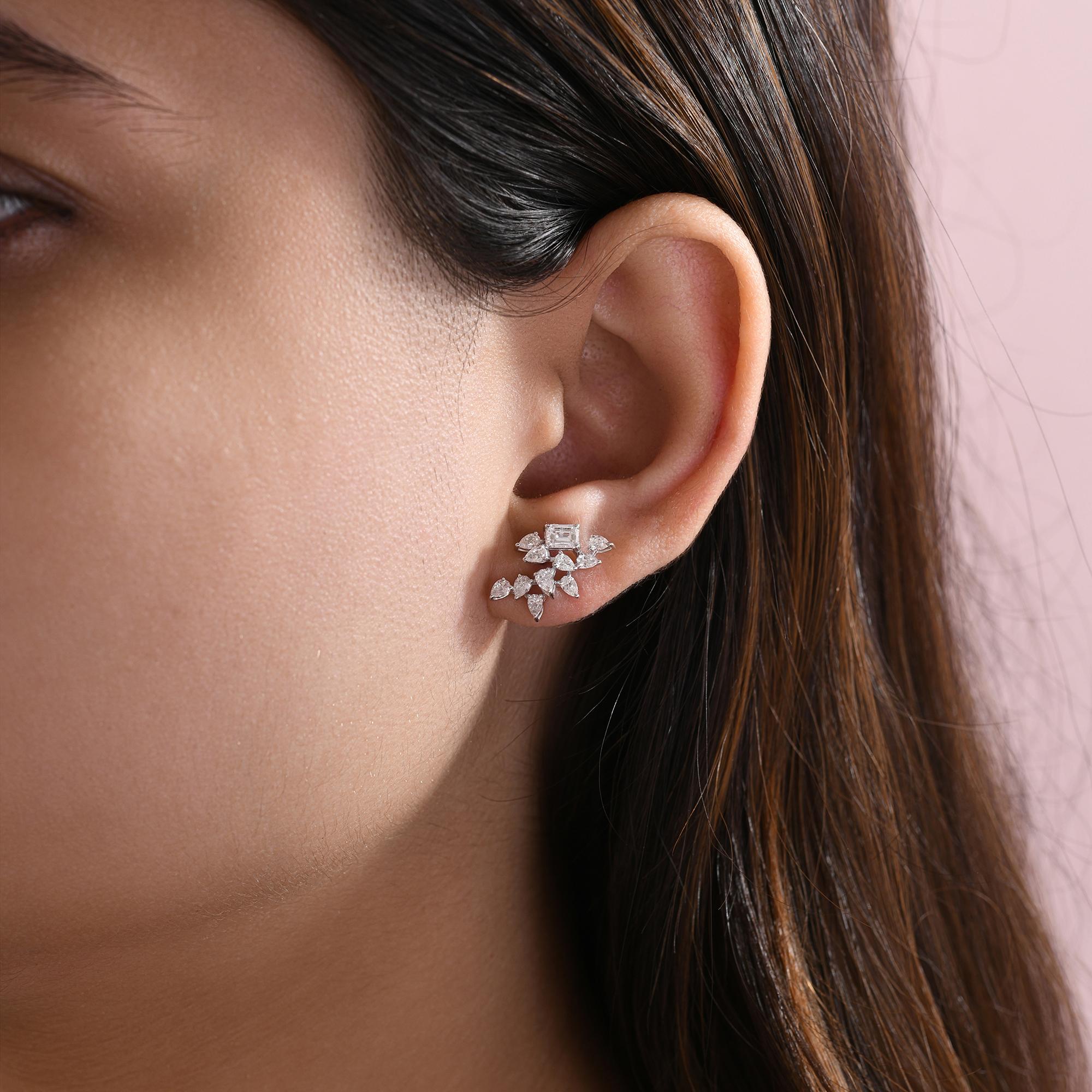 Natürliche 1,48 Karat SI/H Birne Smaragdschliff Diamant Ohrringe 18 Karat Weißgold im Angebot 2