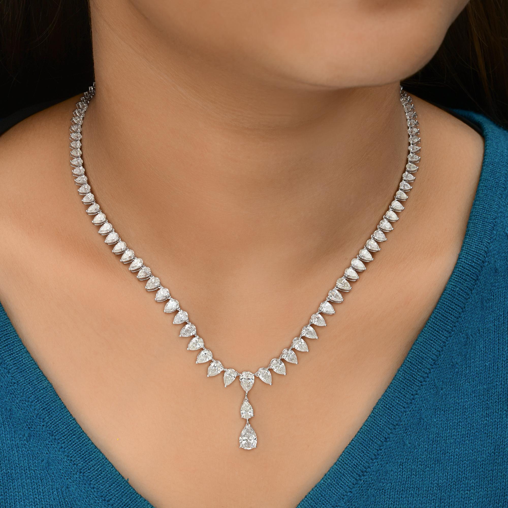 Moderne Nature 14.85 Carat SI/H Pear Brilliant Cut Diamond Necklace 18 Karat White Gold en vente